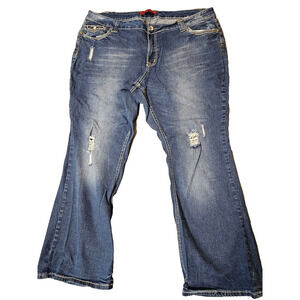 ZD Zana Di Womens Bootcut Embroidered Rhinestones Distressed Blue Jeans Plus 22W